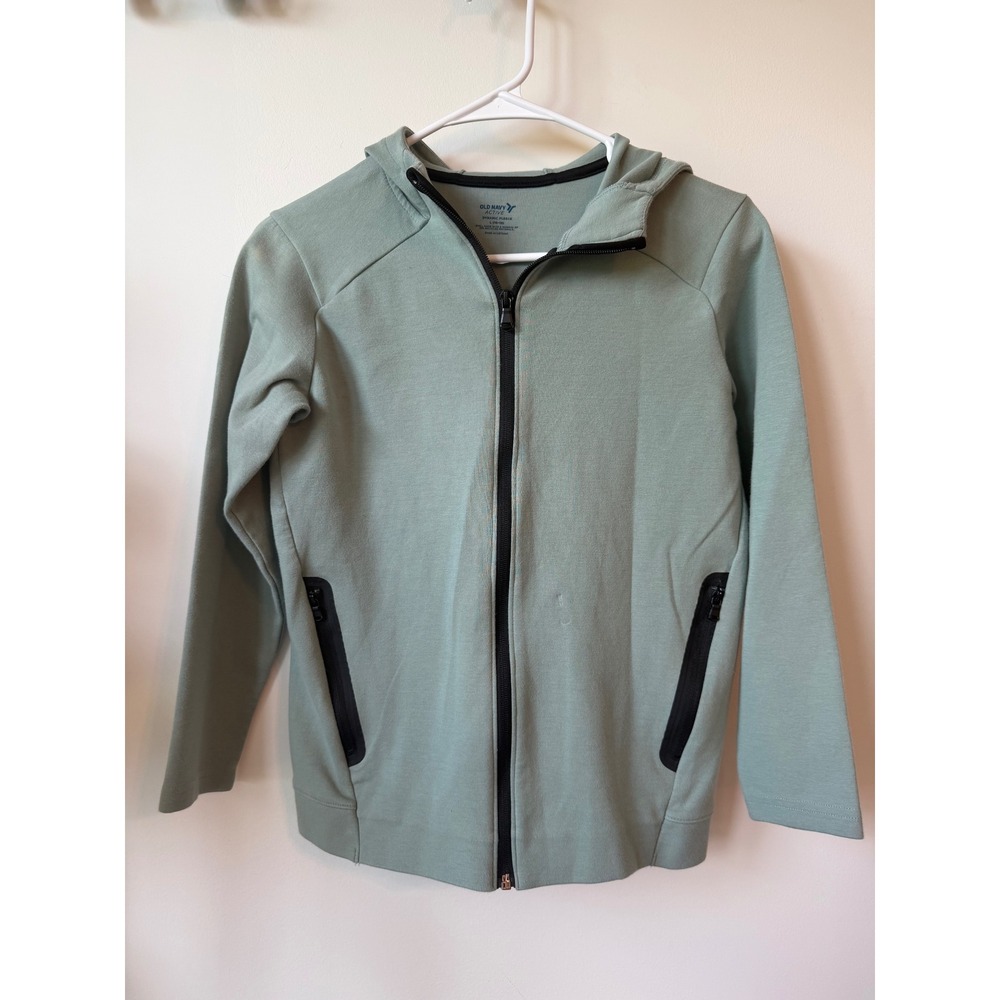 Old Navy Active Boys Fleece Full Zip Hoodie Sage Green L 10-12 Zip Pocket